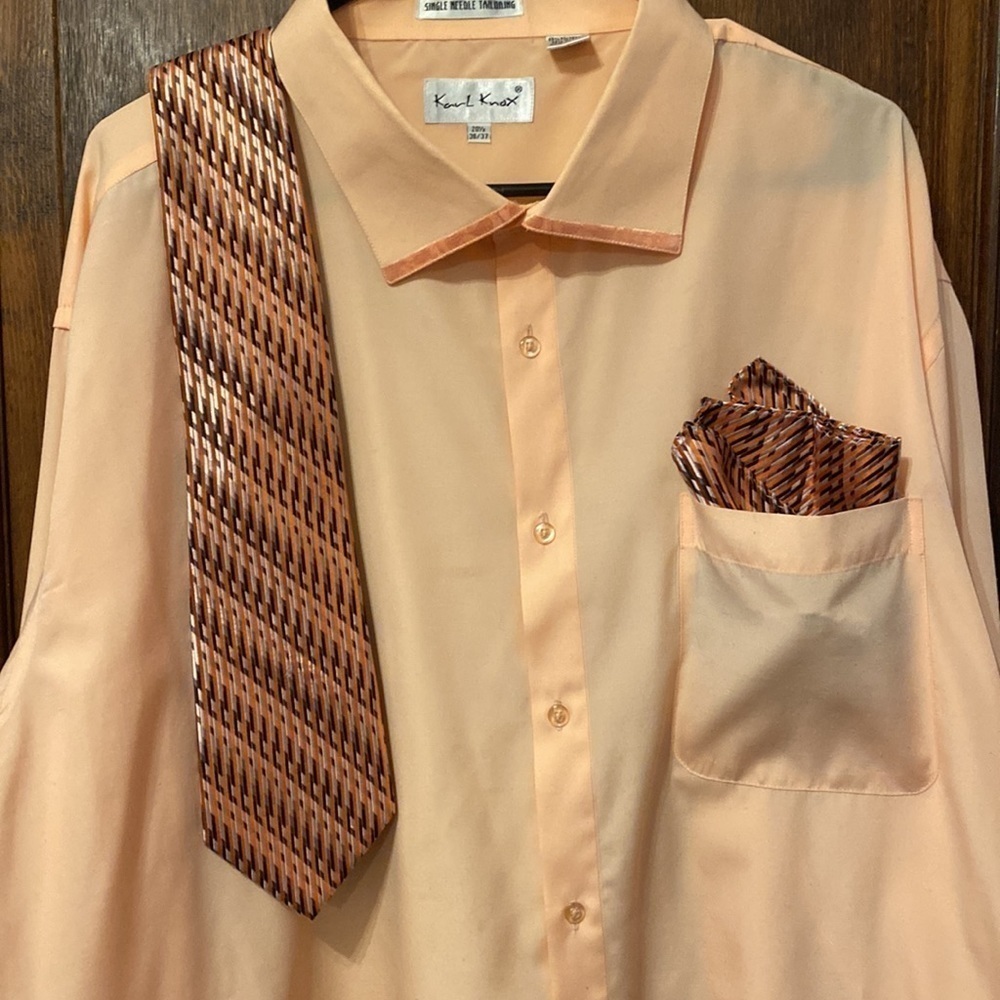 Karl Knox Long Sleeve Formal Peach Dress Shirt Bundle With Tie